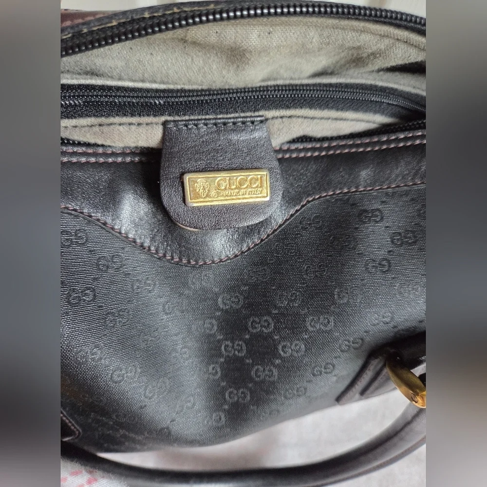 Gucci Vintage Boston Bag â Black Monogram Canvas w/ Gold Hardware - Picture 8 of 9